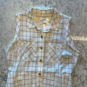 Now + Gen by Sonoma NWT Cream Color Blue Plaid Short Sleeve Dress - Size Large